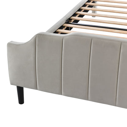 Geyser Velvet Upholstered Platform Bed Gray