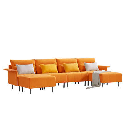 U-Shaped Sectional Sofa with 2 Removeable Ottoman and 4 Pillows