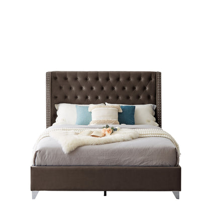 Ashley Brown Upholstered Bed  + metal legs with Electroplate