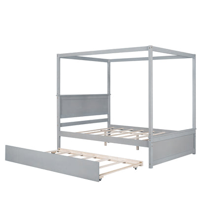Wood Canopy Bed with Trundle