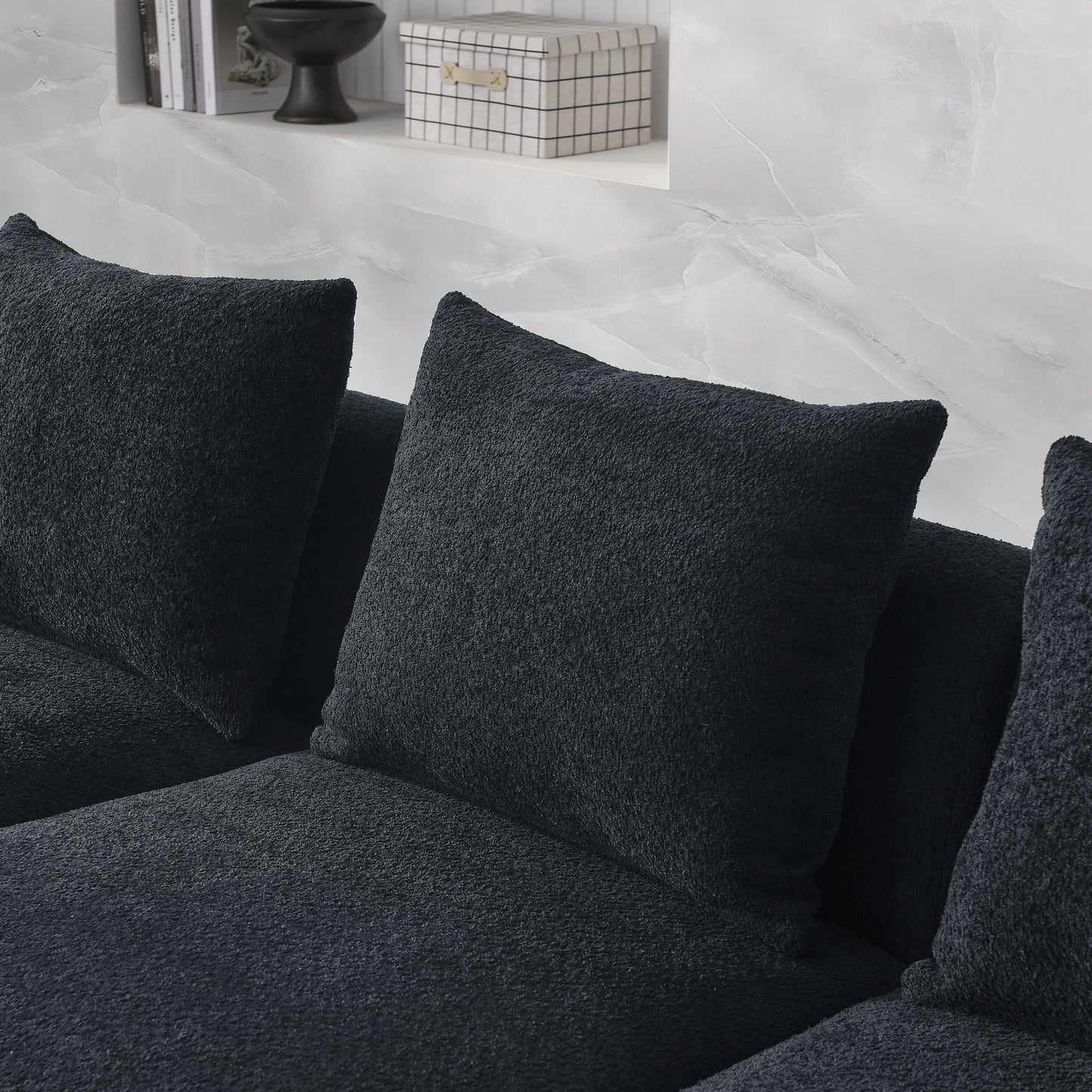 barney l shape sectional sofa with 2 ottomans, black