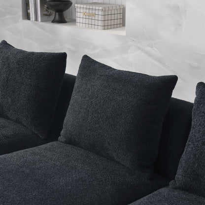 Barney L Shape Sectional Sofa with 2 Ottomans, Black