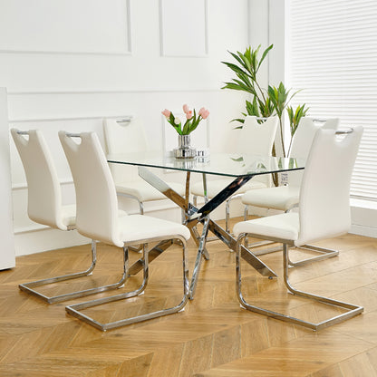 Modern Faux Leather Chairs Set of 6, White