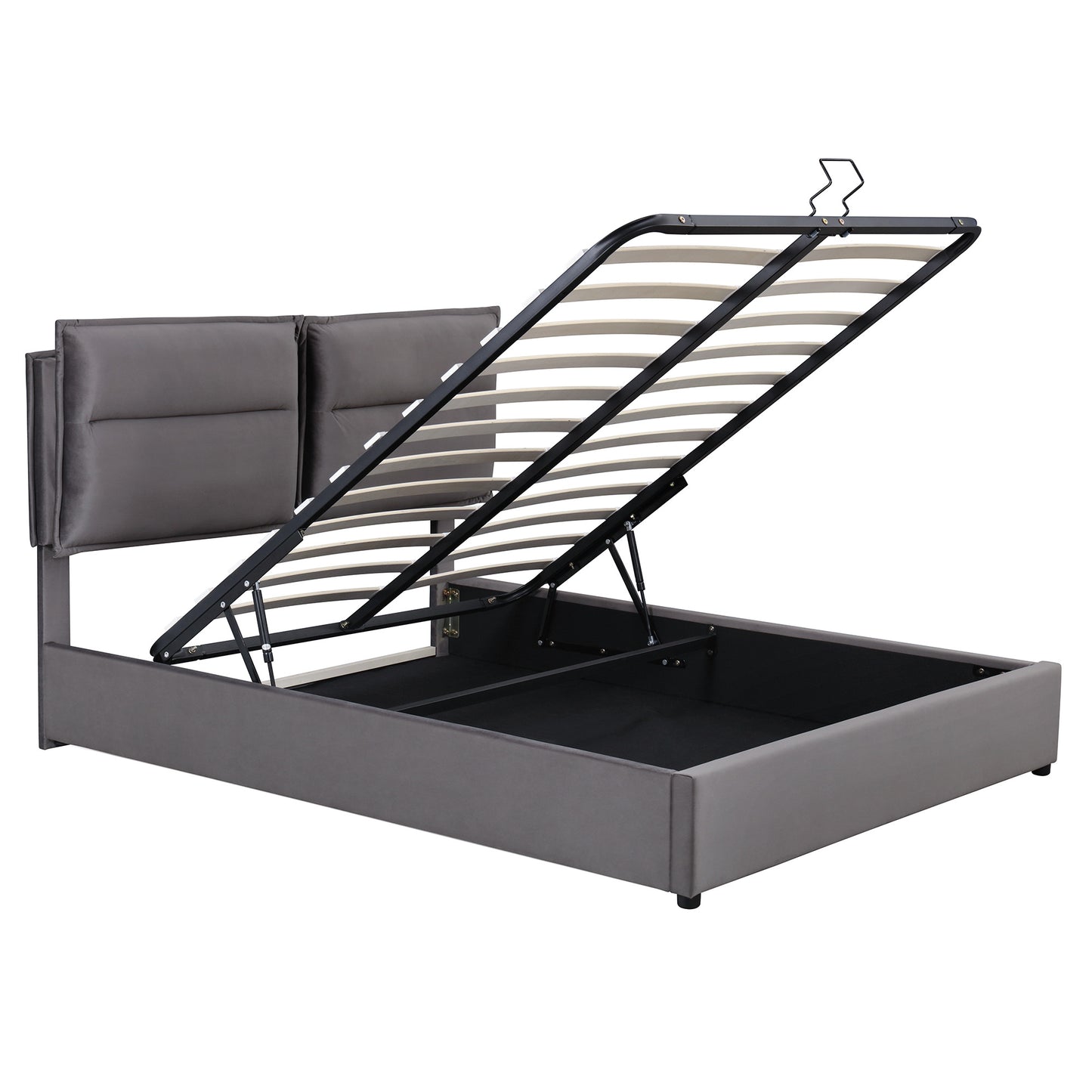 upholstered platform bed with a hydraulic storage system