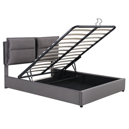 Upholstered Platform bed with a Hydraulic Storage System