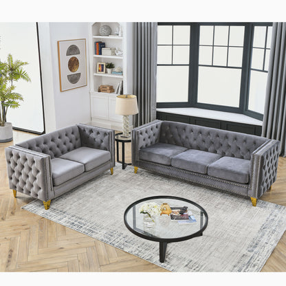 3-seater + 2-seater Combination Sofa, Grey Velvet