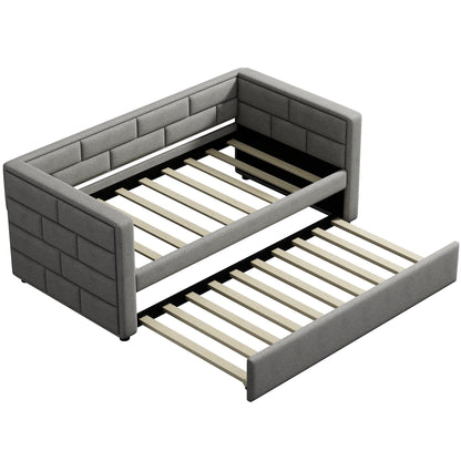Upholstered Bed with Padded Back, Gray