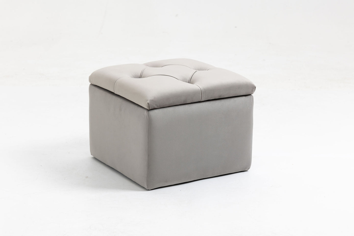 set of 3 47.5" wide upholstered storage ottoman with tufted top and solid wood legs gray