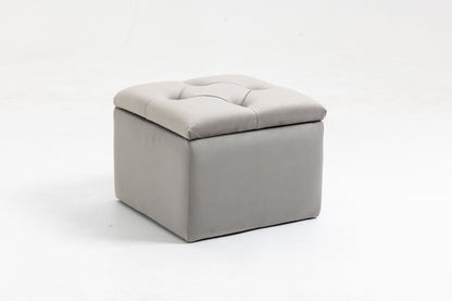 Set of 3 47.5" Wide Upholstered Storage Ottoman with Tufted Top and Solid Wood Legs Gray