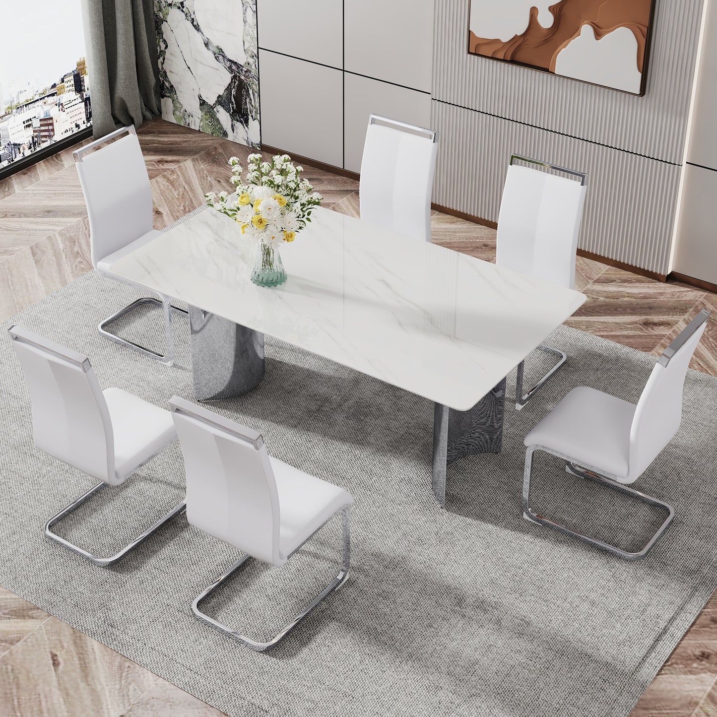 zara marble dining table, silver