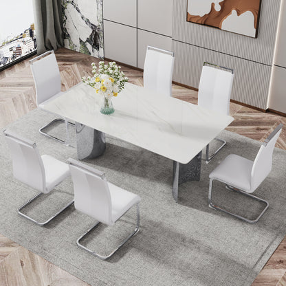 Zara Marble Dining Table, Silver