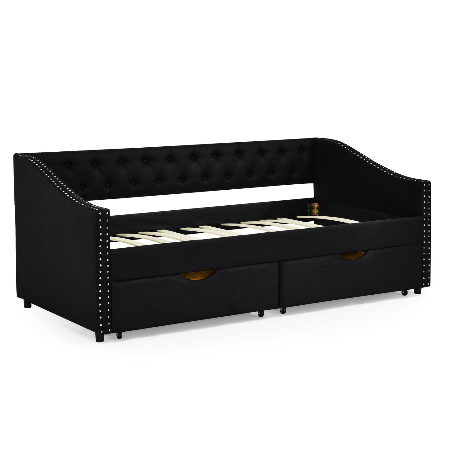 upholstered tufted sofa bed with drawers in black