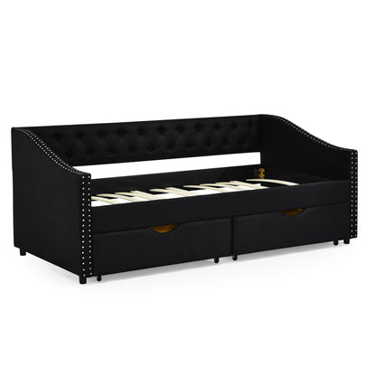 Upholstered Tufted Sofa Bed with drawers in black
