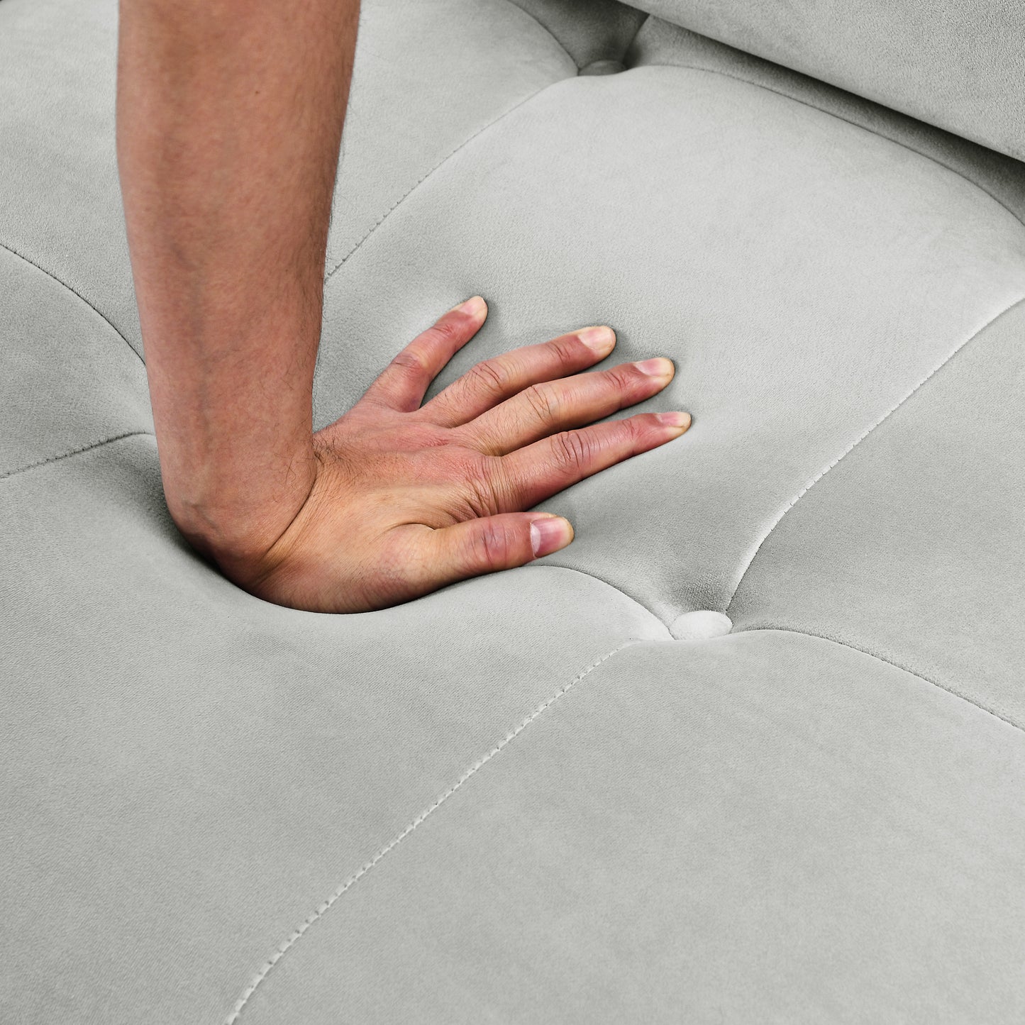 modular sectional sofa, button tufted designed and diy combination,l shaped couch with reversible ottoman, grey velvet