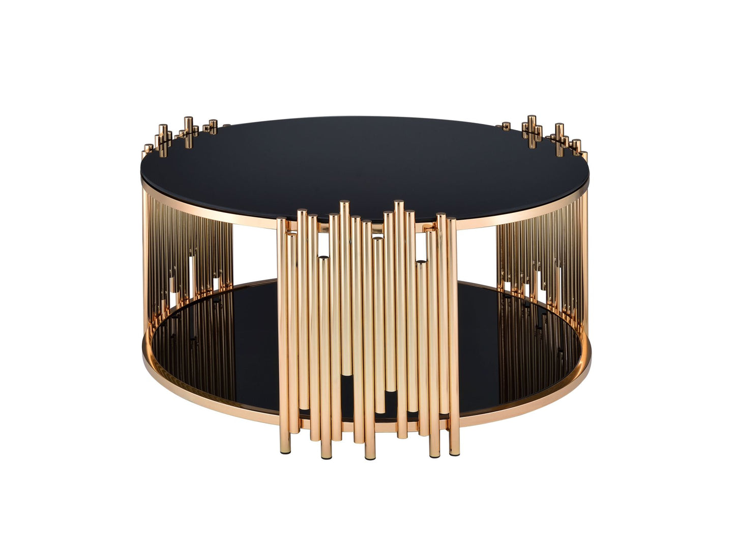 acme tanquin coffee table in gold & black glass