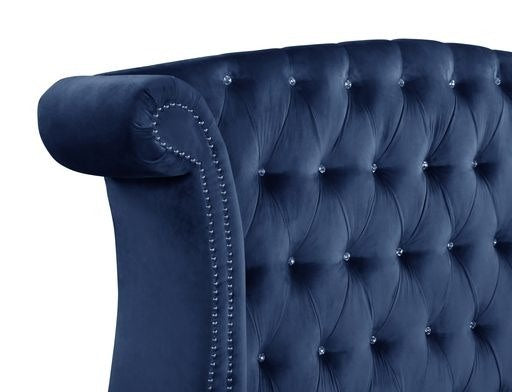 sophia crystal tufted queen bed made with wood in blue