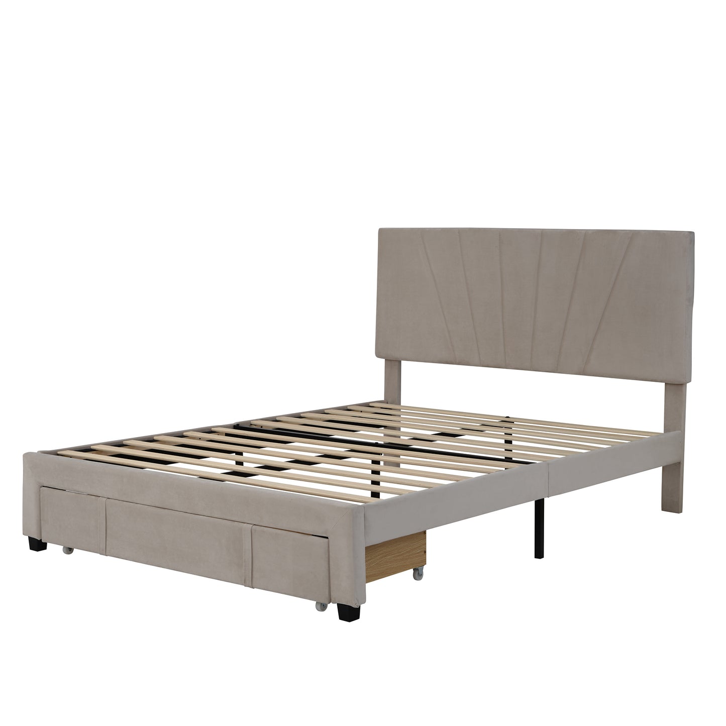 queen size storage bed velvet upholstered platform bed with a big drawer