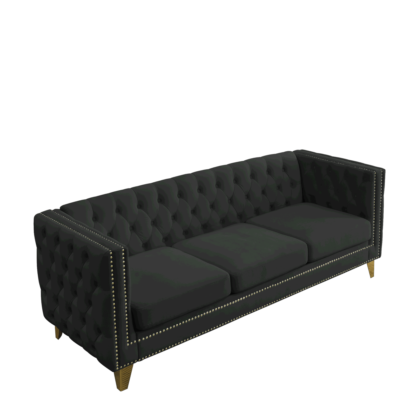 kate velvet upholstered sofa, black velvet