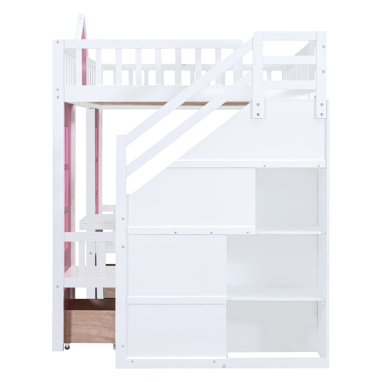 full-over-full bunk bed with changeable table, pink