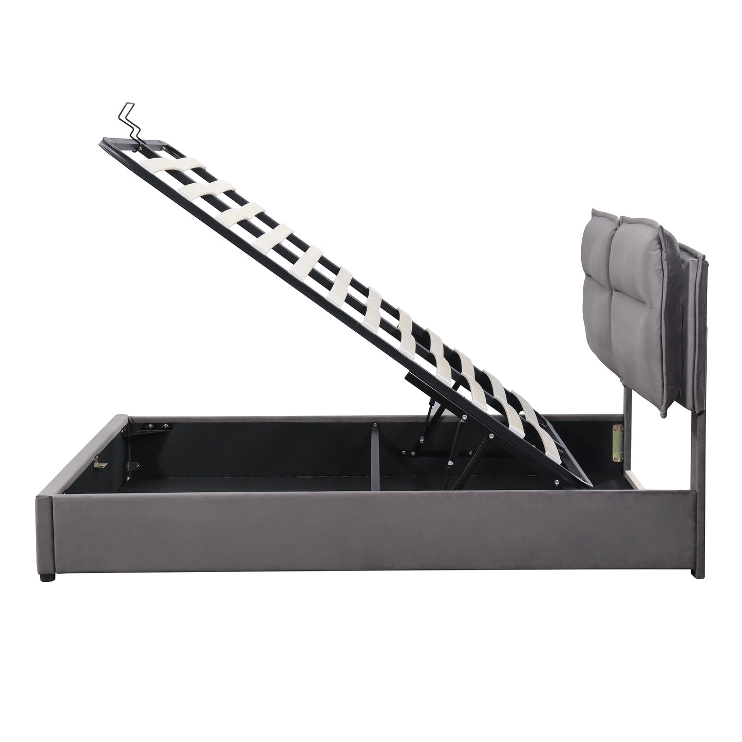upholstered platform bed with a hydraulic storage system