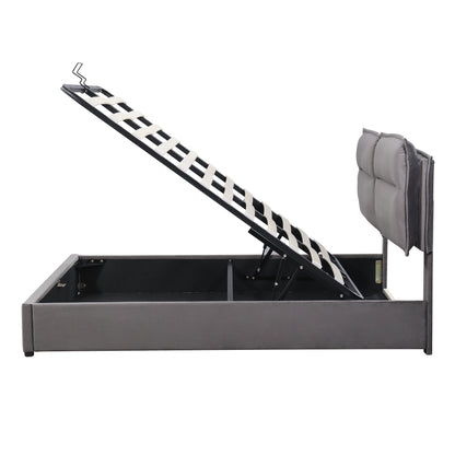 Upholstered Platform bed with a Hydraulic Storage System