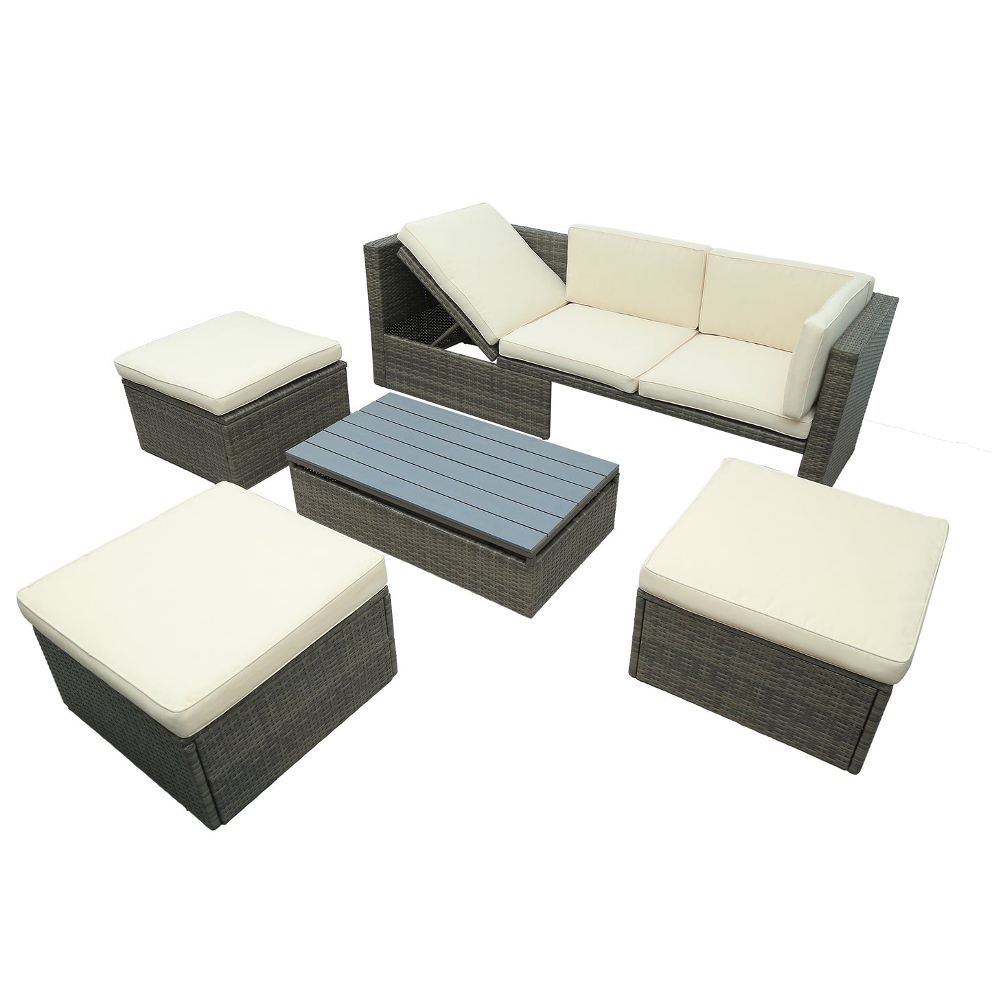 5-piece patio wicker sofa set cushions; ottomans and lift top coffee table included