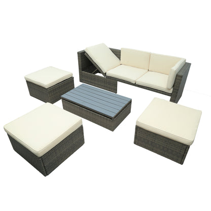 5-Piece Patio Wicker Sofa Set Cushions; Ottomans and Lift Top Coffee Table included