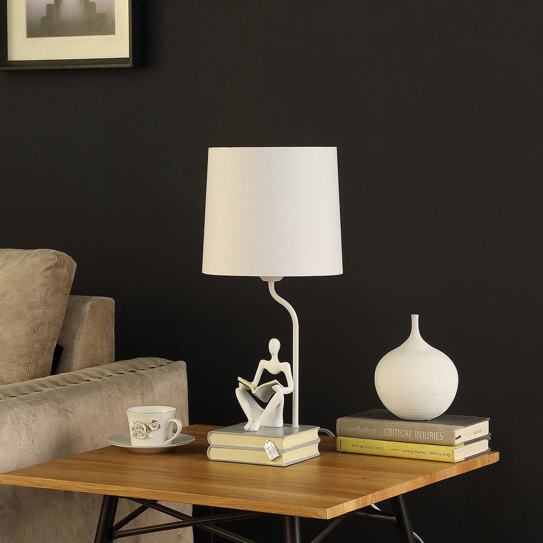 20.5" in modern reader white sitting a gray stack of books polyresin table lamp