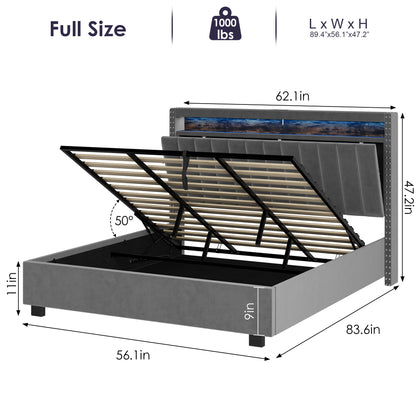 Luxury Gas Lift Storage Bed with RF LED Lights & Storage Headboard ,Grey