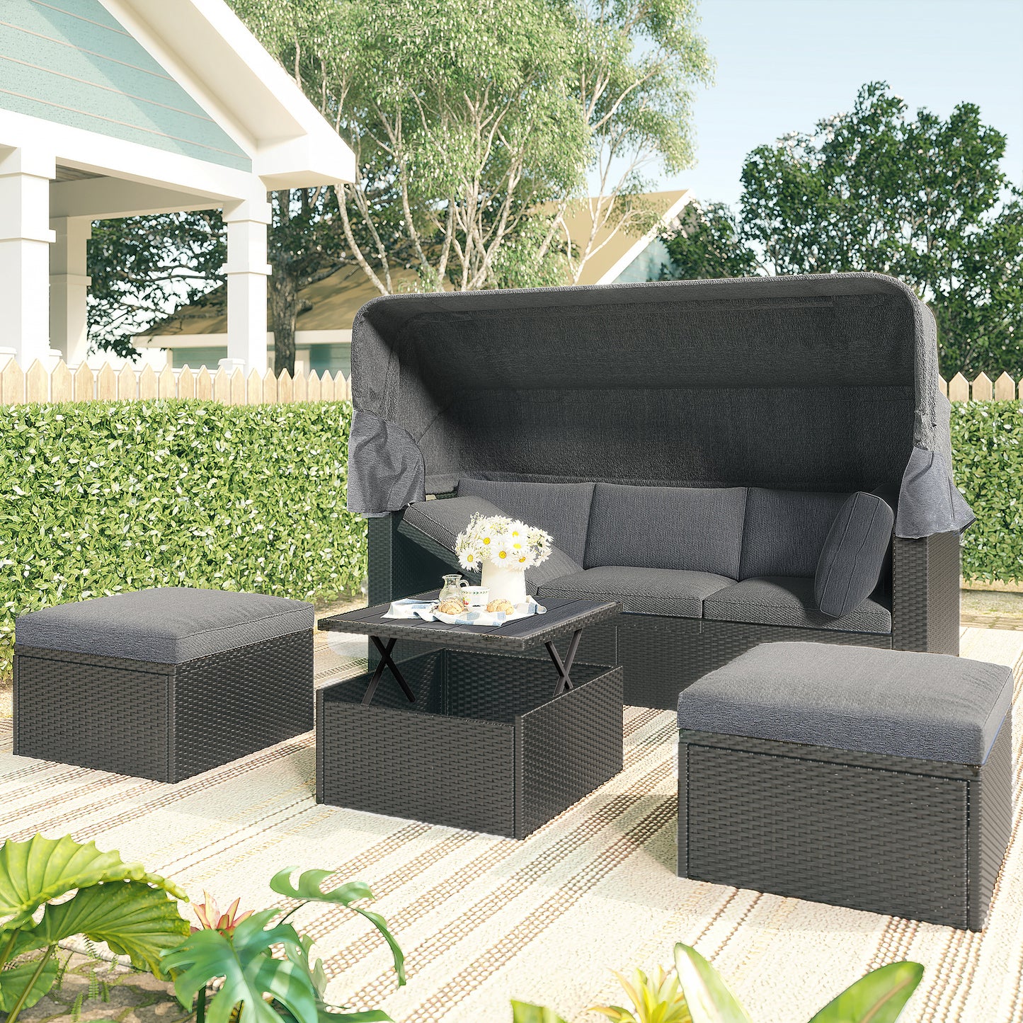 betty rectangle daybed with retractable canopy
