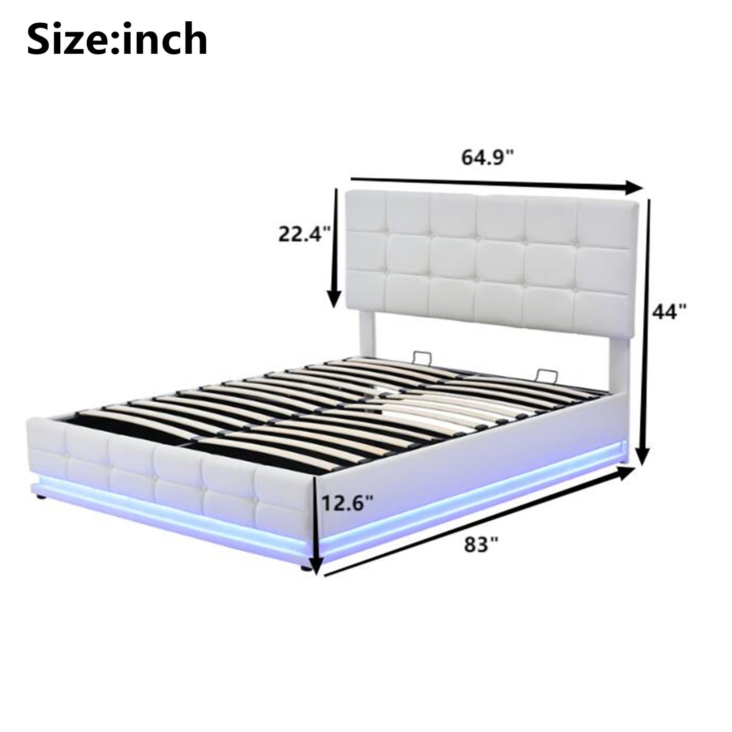 tufted upholstered platform bed with hydraulic storage system, led lights, and usb charger, black