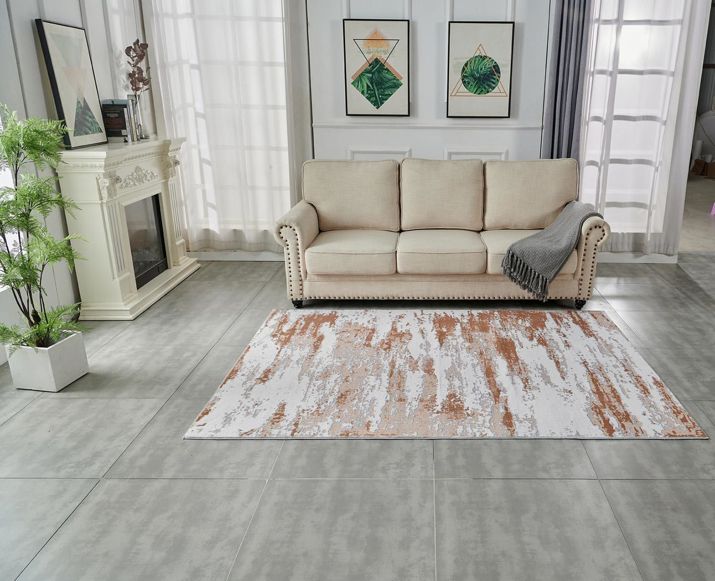 zara collection abstract design gray brown rust machine washable super soft area rug