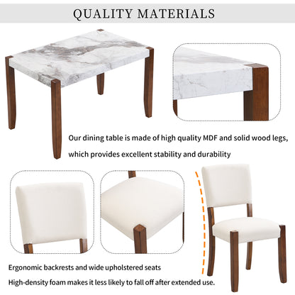 4-Piece Modern Dining Furniture Set  46" Faux Marble Style
