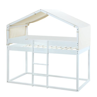 Twin Over Twin Bunk Bed Wood Bed with Tent