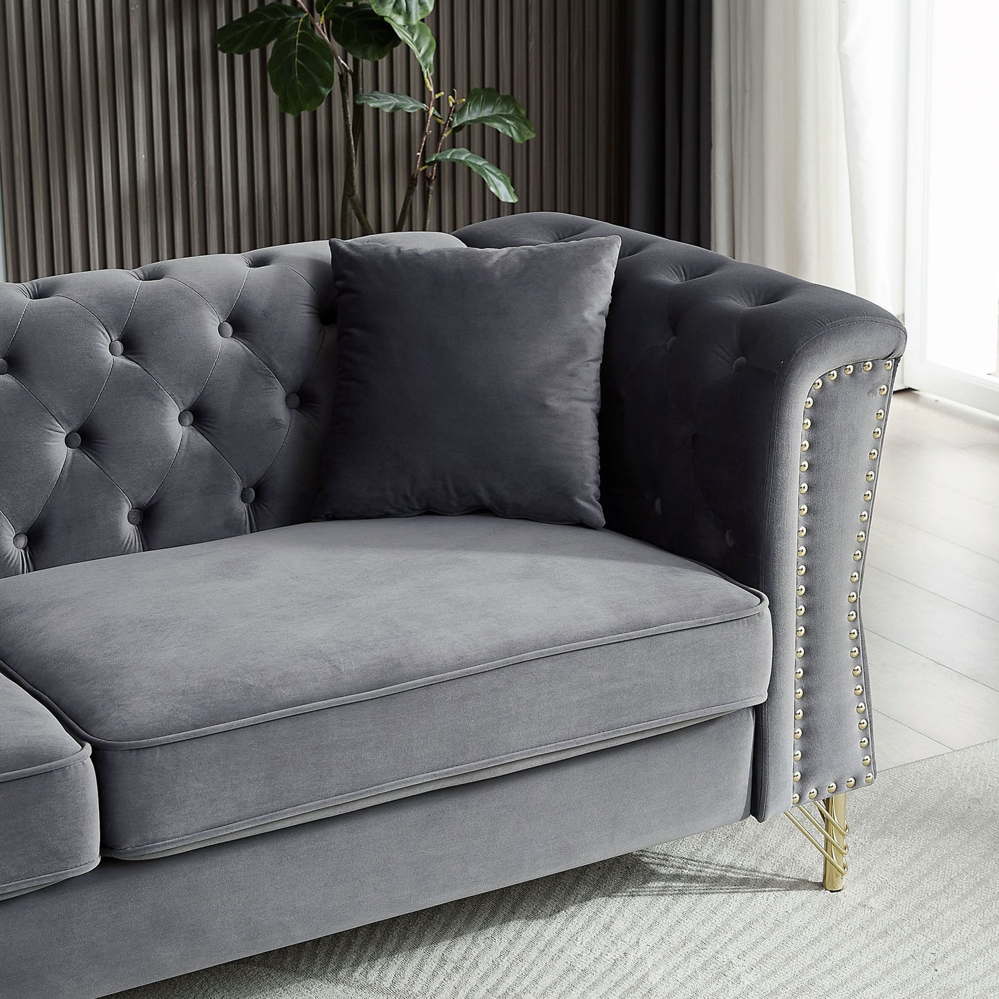 3-seater + 3-seater combination sofa tufted with 4 pillows