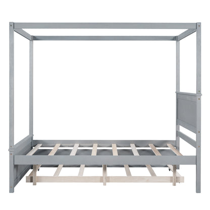 Wood Canopy Bed with Trundle