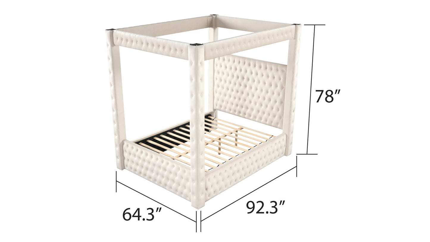 monica luxurious four-poster full bed made with wood in cream