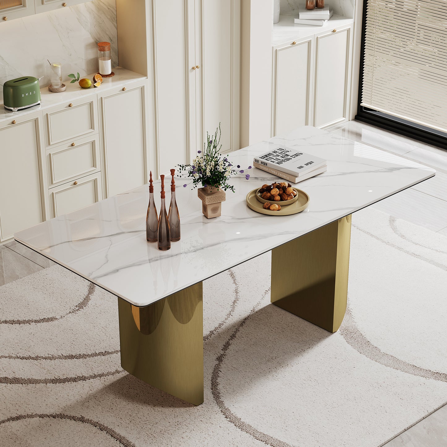 double pedestal dining table- tempered glass