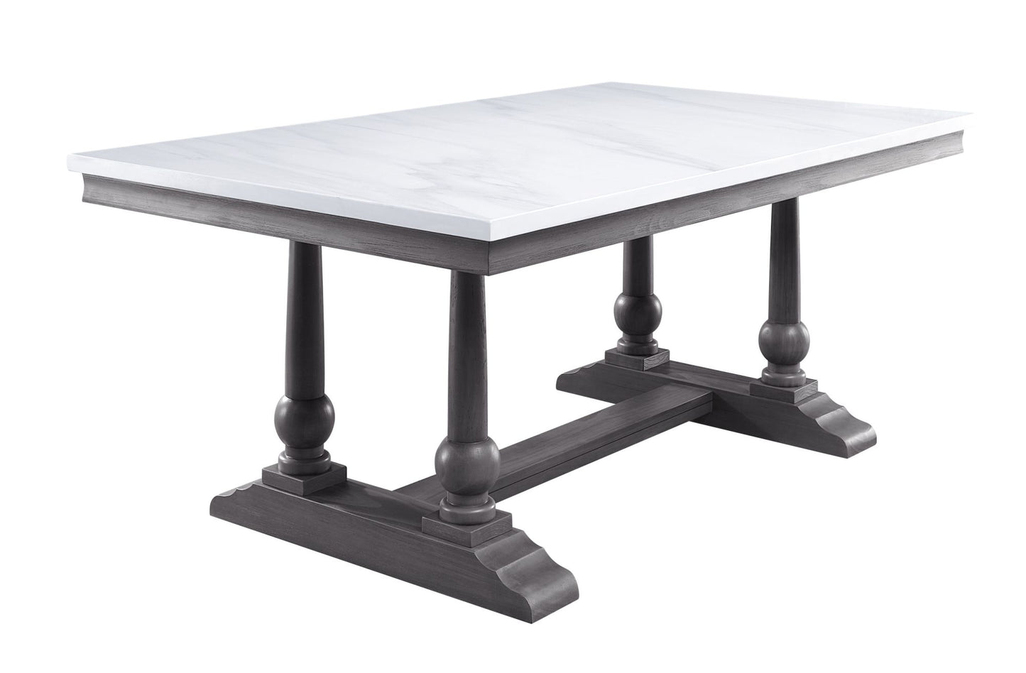 acme yabeina dining table , marble top & gray oak finish