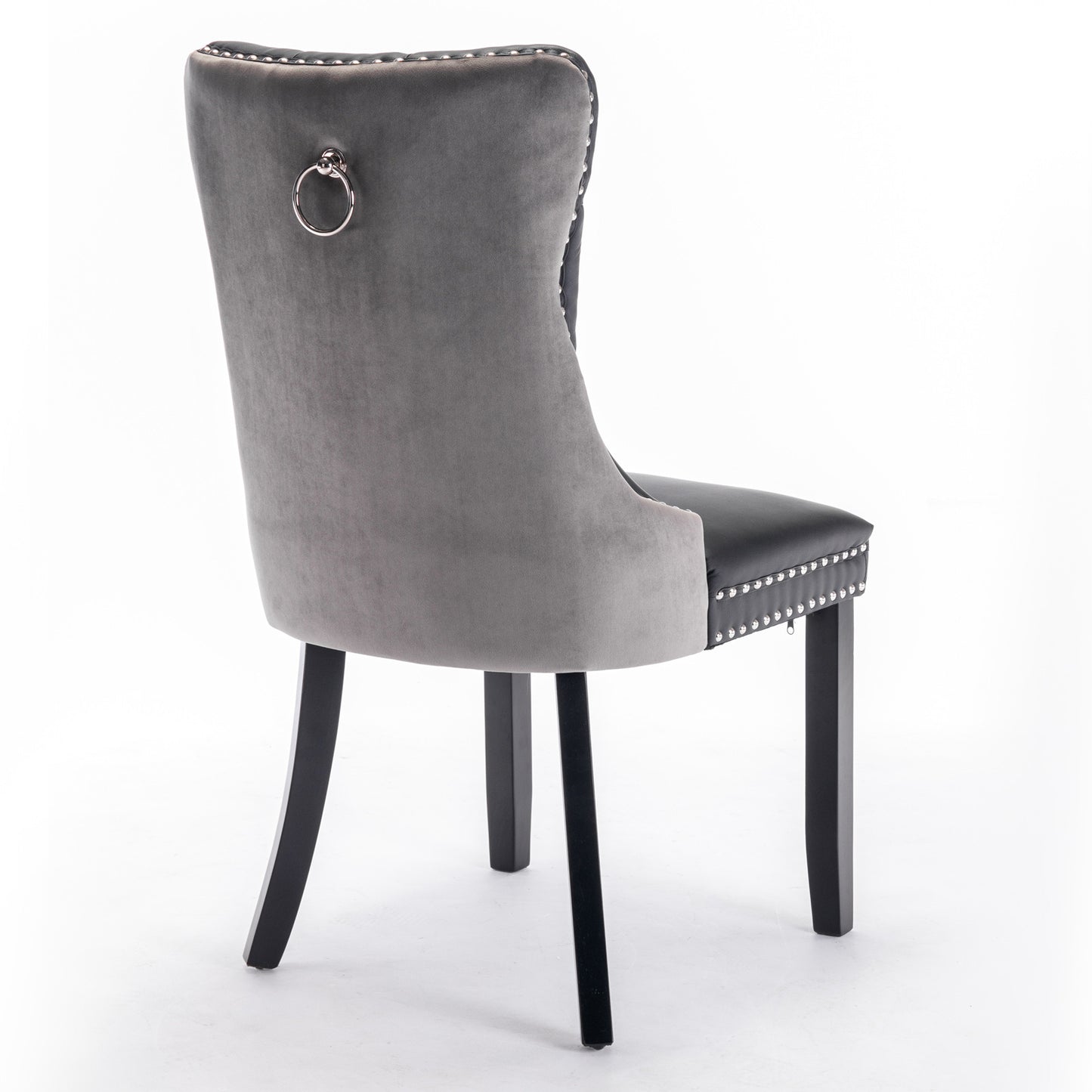 nikki collection modern high-end tufted dining chairs 2-pcs set, black+gray