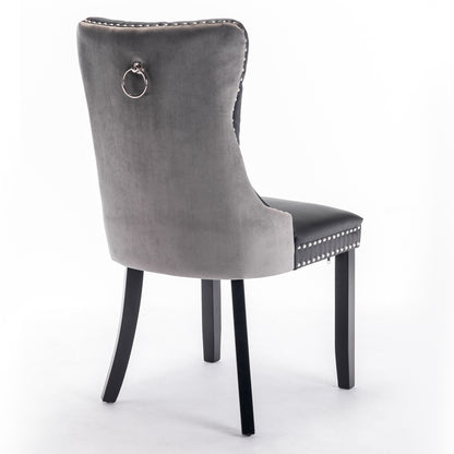 Nikki Collection Modern High-end Tufted Dining Chairs 2-Pcs Set, Black+Gray