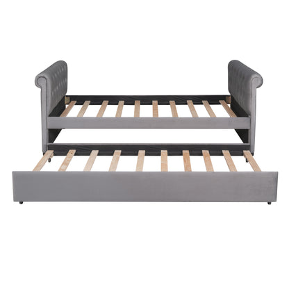 Sara Upholstered Bed with Trundle, Gray