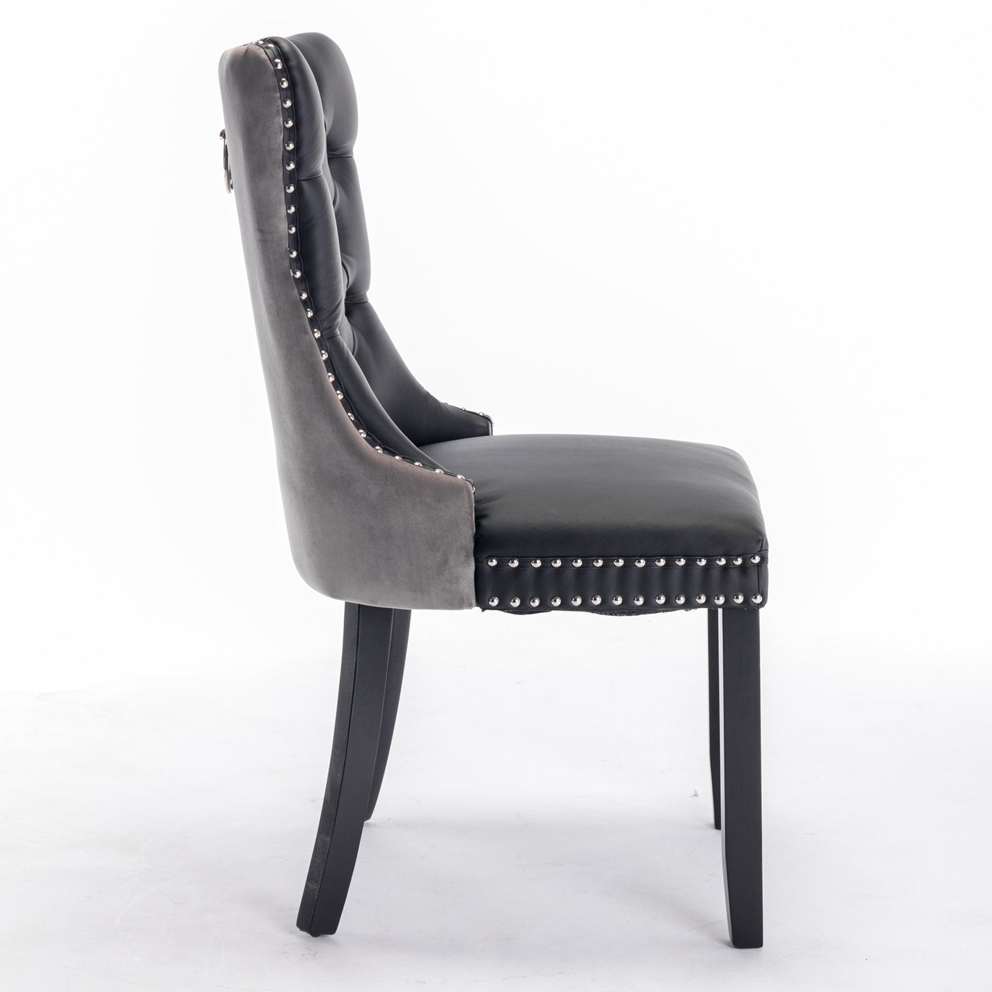 nikki collection modern high-end tufted dining chairs 2-pcs set, black+gray