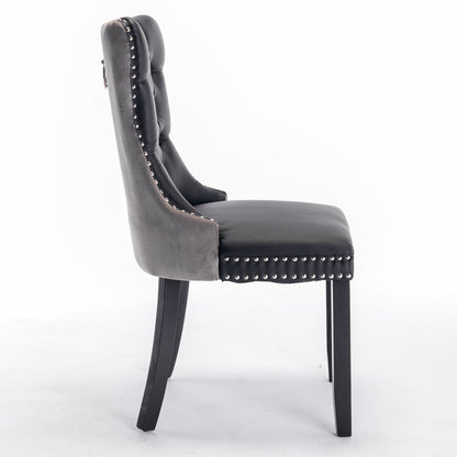 Nikki Collection Modern High-end Tufted Dining Chairs 2-Pcs Set, Black+Gray
