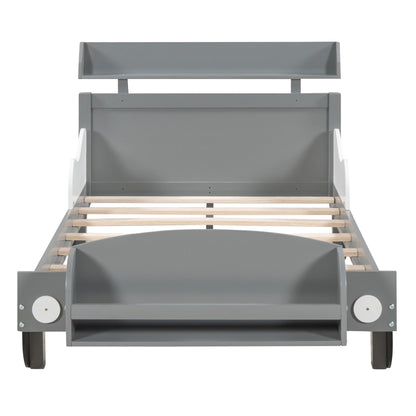 Twin Size Car-Shaped Platform Bed, Gray