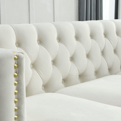 Kate Velvet Upholstered Sofa, Beige Velvet