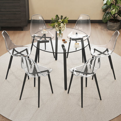 6-Piece Dining Set- Transparent Tempered Glass
