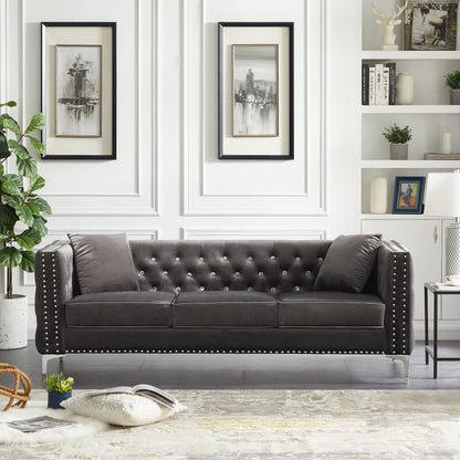 Modern Velvet Sofa Tufted Set with 2 Pillows Included