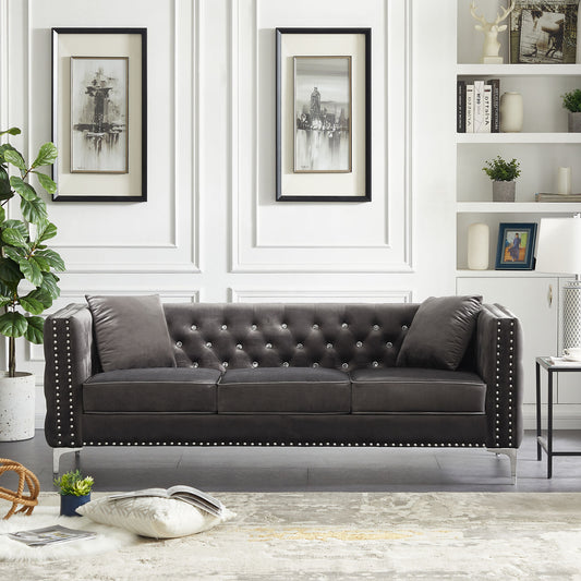 Modern Velvet Sofa Tufted Set with 2 Pillows Included