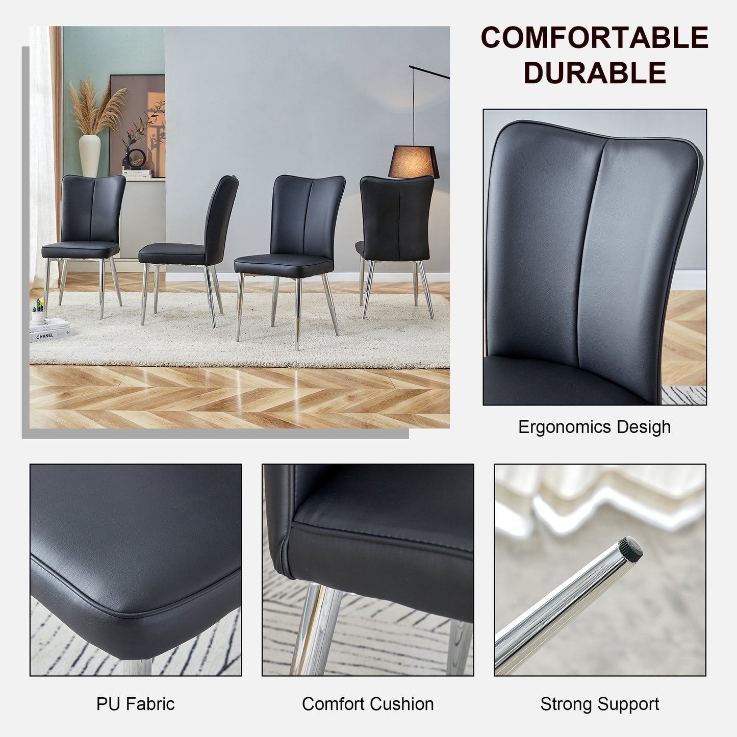 modern leather dining chairs set of 4 chairs, blacks